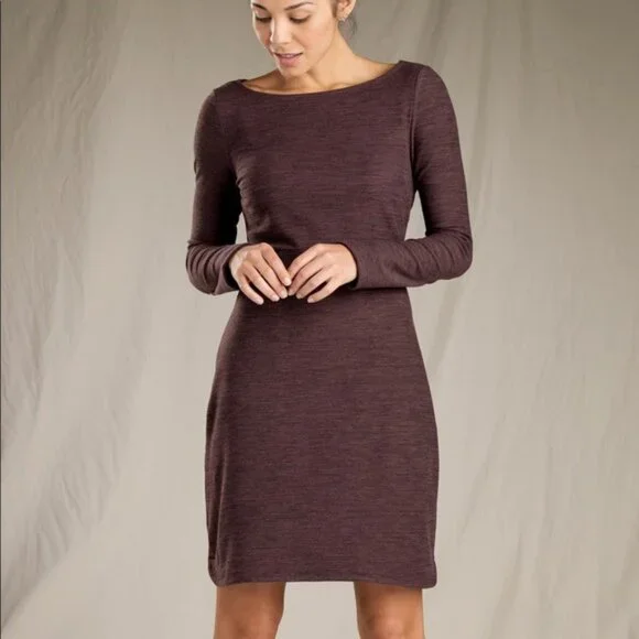 3/$25 70 Toad & Co Intermosso Dress M Long Sleeve Pockets Boat Neck Burgundy Red - Picture 1 of 12